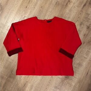 Tahari women's red 3/4-sleeve pullover sweater with contrast-trim cuffs XL